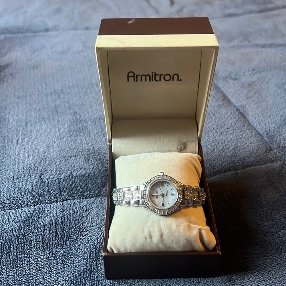 Armitron silver watch with crystal detail